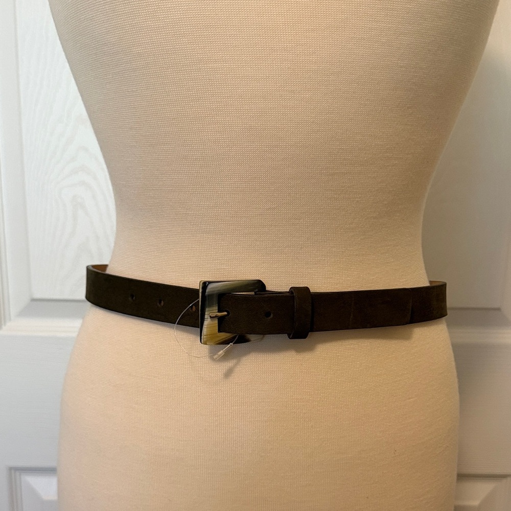 Tanner Dark Green Leather Belt with Buckle